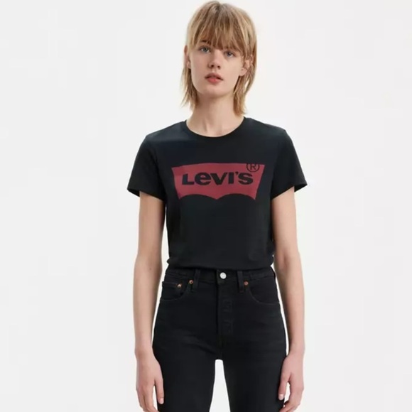 Levi's black and red classic short sleeve crewneck graphic tee women's size XS - Picture 3 of 10